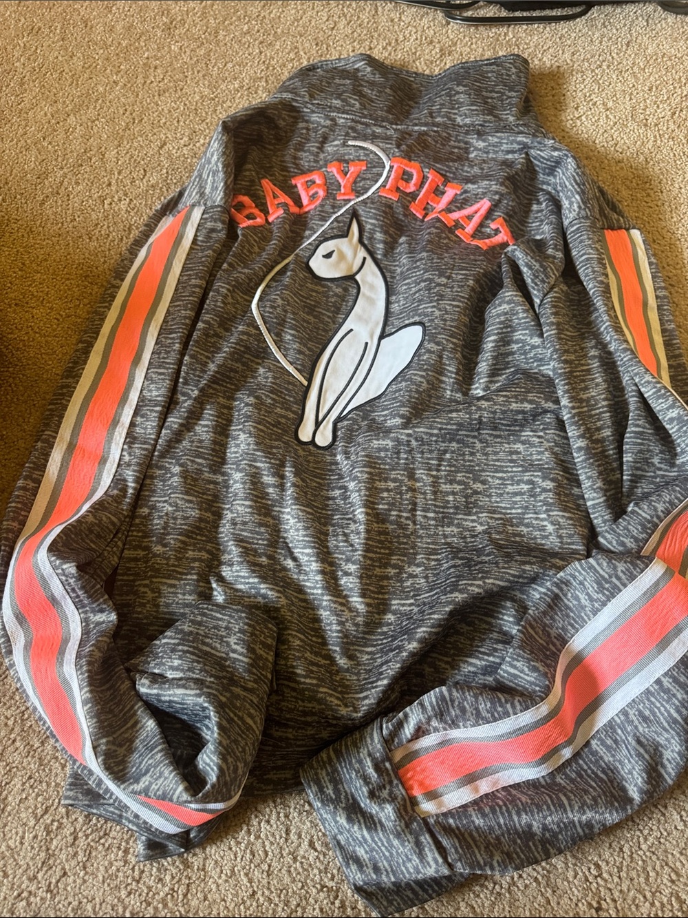 Baby Phat Heather Gray and Coral Logo track jacket with Cat Graphic